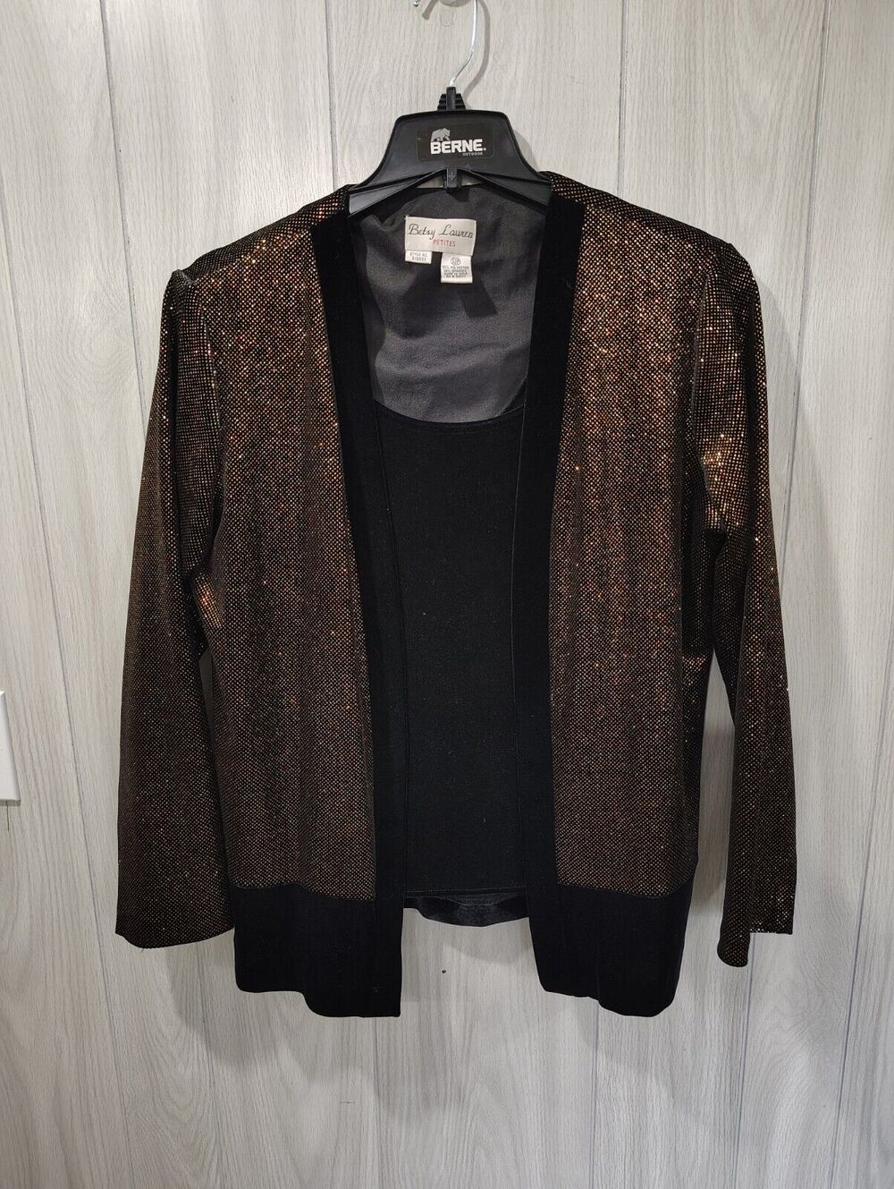 Betsy Lauren Petites Women's Jeweled Black And Gold Blazer Business Size 12P